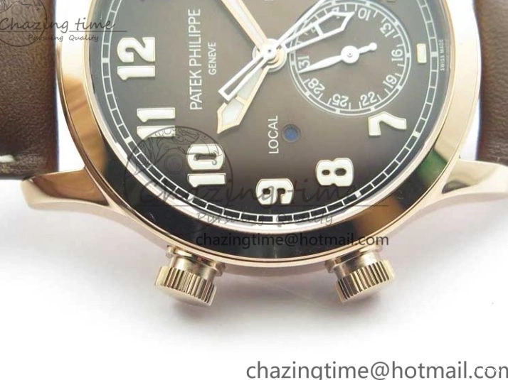MIROTIME 0427 ZipUp Calatrava 5524R Pilot Travel Time RG GRF Brown Dial on Brown Leather Strap A324 V 7110